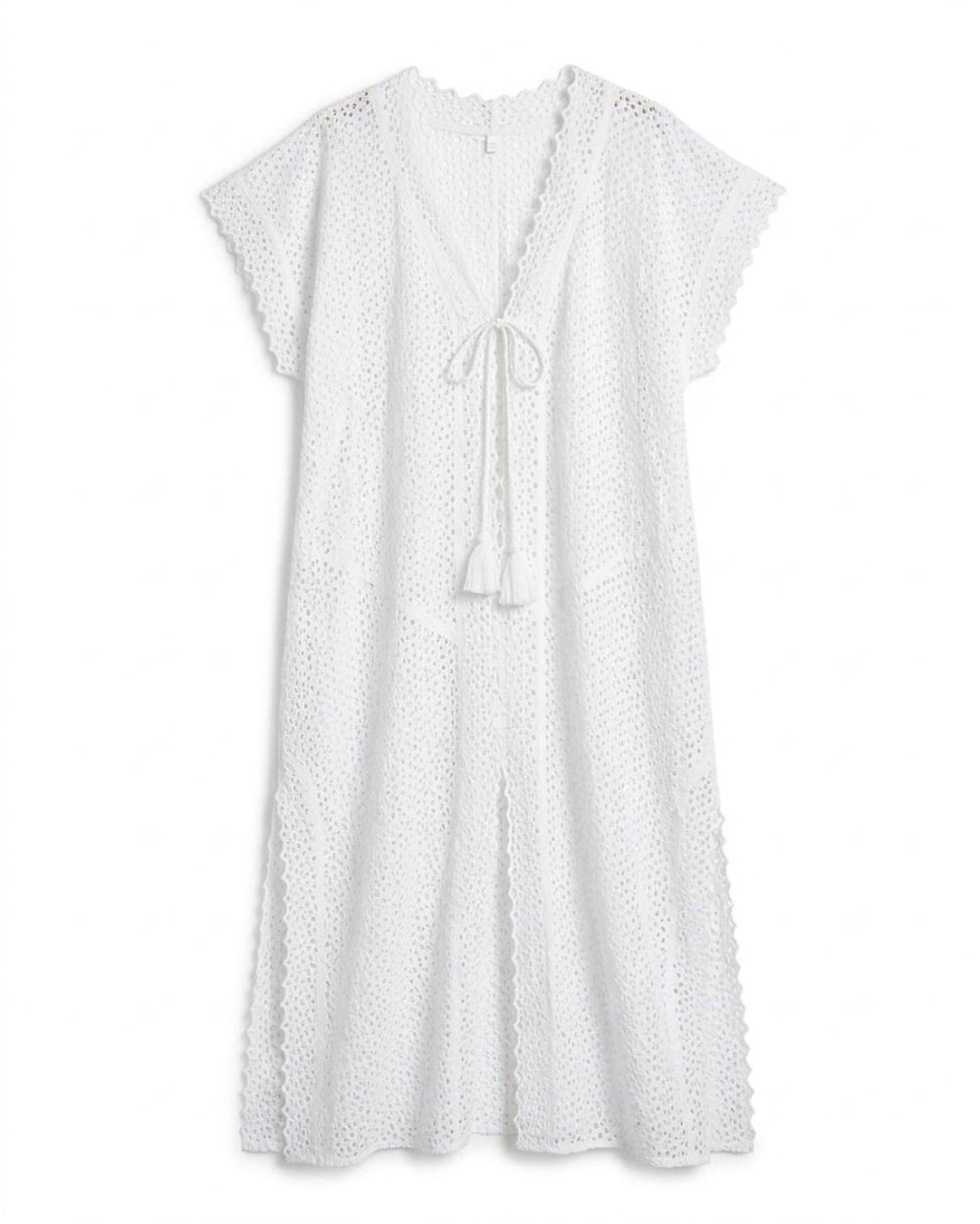 Echo NY Longline Eyelet Swim Cover Tie-Front Robe White XS/S